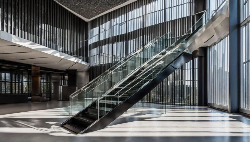 schody metalowe w obiektach publicznych